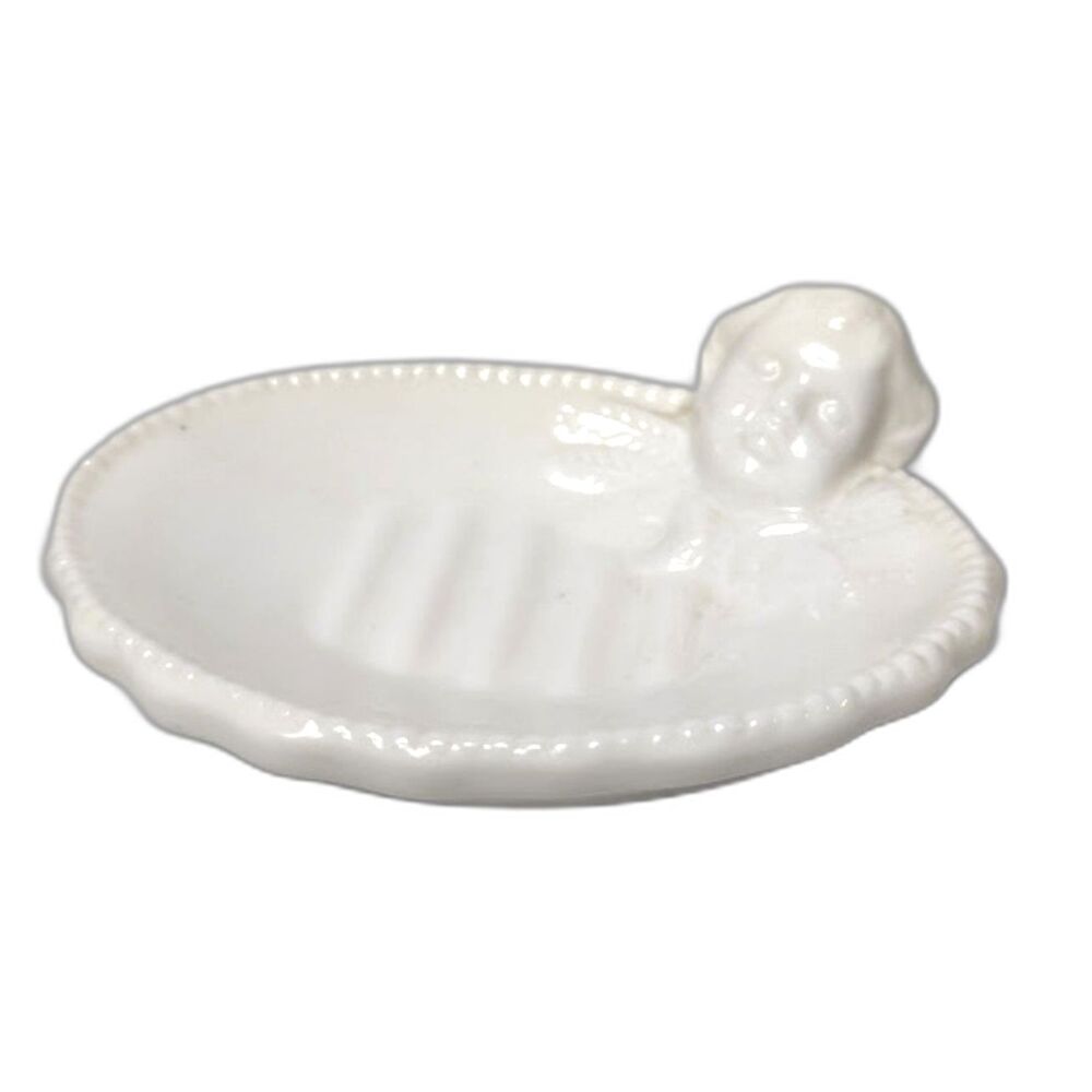 White Cherub Porcelain Soap Dish 5 Inch
